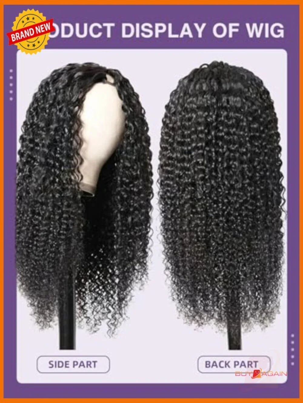 V Part Curly Wig Human Hair 20in Glueless Full Head Clip In 180 Density